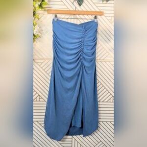 Anthropologie Strapless Ruched Dress in Blue